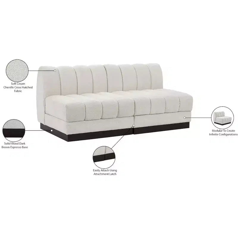 Canapé modulable en tissu chenille cognac, 163 cm de large, 2 places