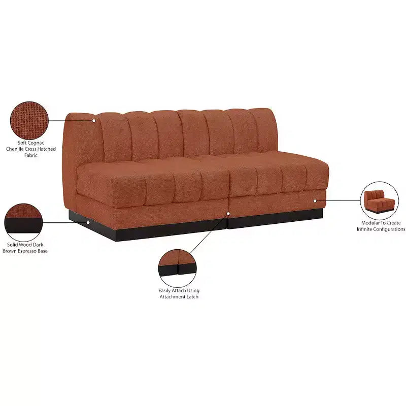 Canapé modulable en tissu chenille cognac, 163 cm de large, 2 places