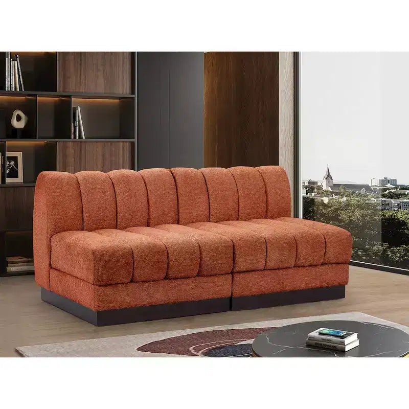 Canapé modulable en tissu chenille cognac, 163 cm de large, 2 places