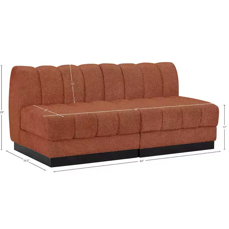 Canapé modulable en tissu chenille cognac, 163 cm de large, 2 places