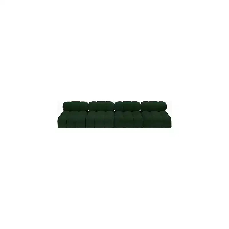 Canapé modulable en tissu bouclette vert, 345 cm de large, 4 places