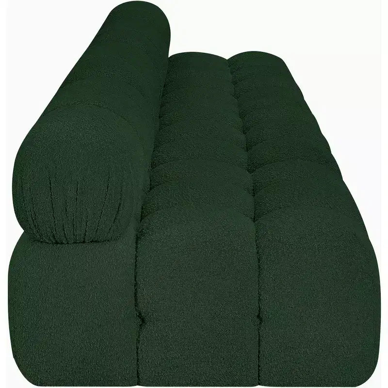 Canapé modulable en tissu bouclette vert, 345 cm de large, 4 places