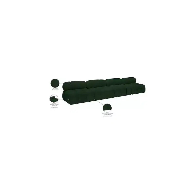 Canapé modulable en tissu bouclette vert, 345 cm de large, 4 places