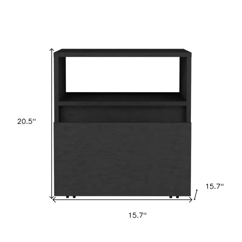 21" Black Wood One Drawer Nightstand with Open Shelf