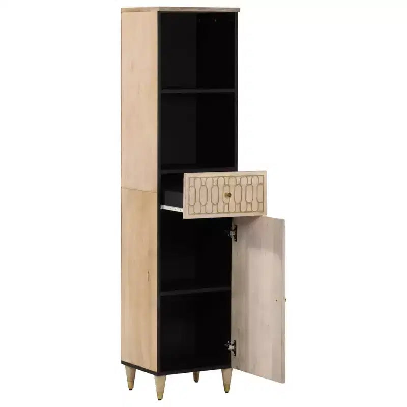 Meuble de salle de bain en manguier massif, bois naturel, 160 cm de haut, 2 portes