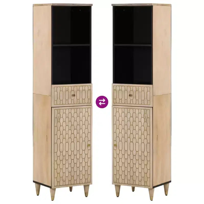 Meuble de salle de bain en manguier massif, bois naturel, 160 cm de haut, 2 portes
