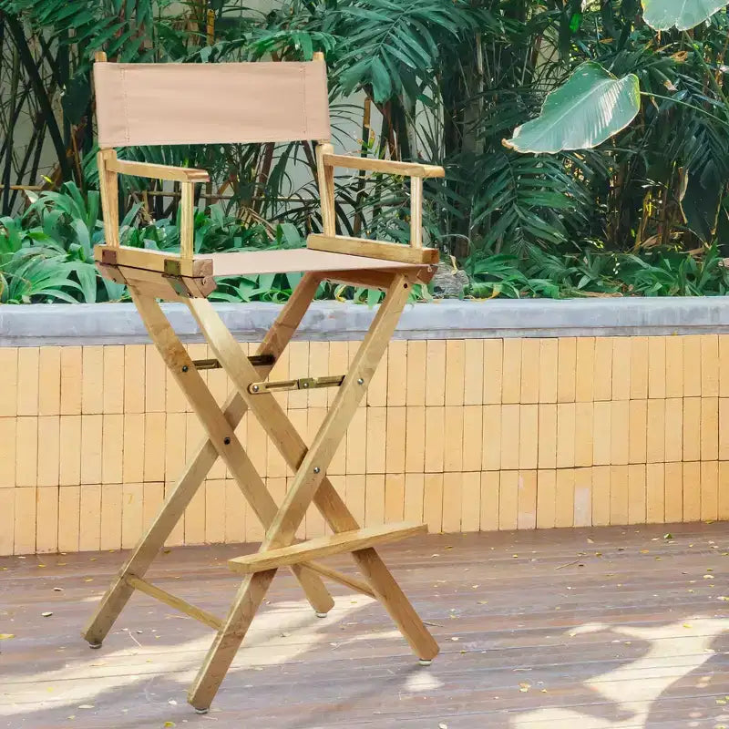Chaise de metteur en scène hauteur bar, structure en bois naturel