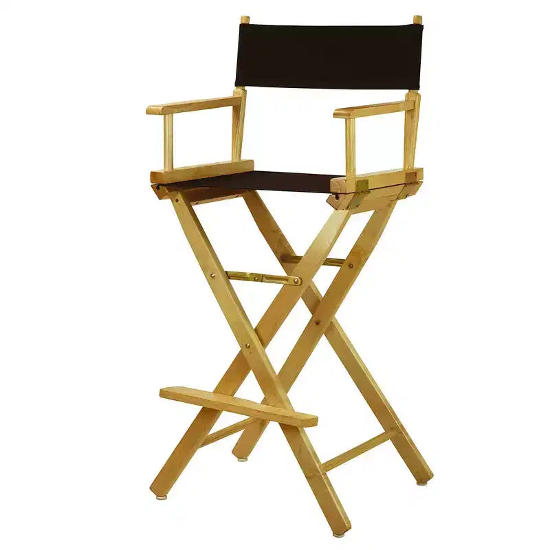 Chaise de metteur en scène hauteur bar, structure en bois naturel