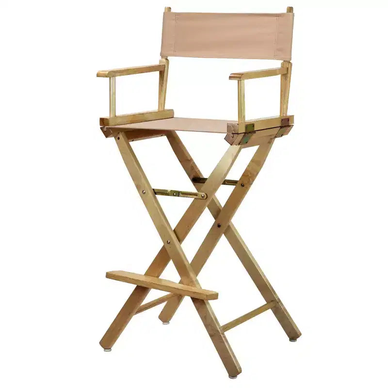 Chaise de metteur en scène hauteur bar, structure en bois naturel