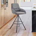 30" Bar Height Swivel Barstool Black Charcoal Fabric Matte Metal Frame
