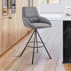 Tabouret de bar pivotant hauteur 76 cm, tissu noir anthracite, cadre en métal mat