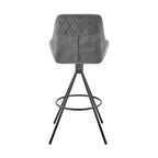 Tabouret de bar pivotant hauteur 76 cm, tissu noir anthracite, cadre en métal mat