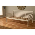 Lit de repos double blanc/aqua en bois massif, convertible en deux lits jumeaux