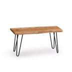 Banc de rangement en bois à bords bruts avec pieds épingle de 91 cm et étagère murale avec patères - Naturel