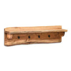 Banc de rangement en bois à bords bruts avec pieds épingle de 91 cm et étagère murale avec patères - Naturel