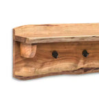 Banc de rangement en bois à bords bruts avec pieds épingle de 91 cm et étagère murale avec patères - Naturel