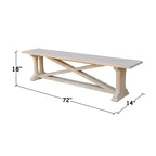 Banc en bois massif d'hévéa brut non fini de 183 cm