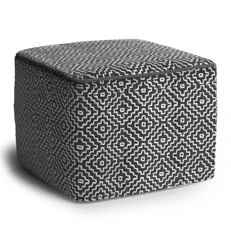 Square Woven PET Polyester Pouf Gray White Indoor Outdoor