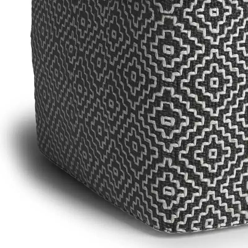 Square Woven PET Polyester Pouf Gray White Indoor Outdoor