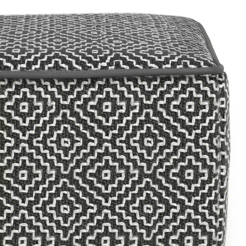 Square Woven PET Polyester Pouf Gray White Indoor Outdoor