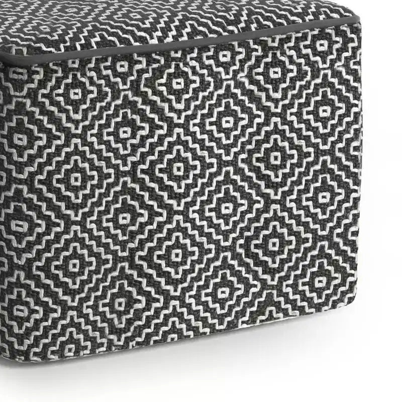 Square Woven PET Polyester Pouf Gray White Indoor Outdoor