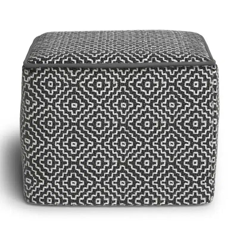 Square Woven PET Polyester Pouf Gray White Indoor Outdoor