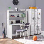 Bureau industriel en métal blanc de 47" avec huche et tiroir