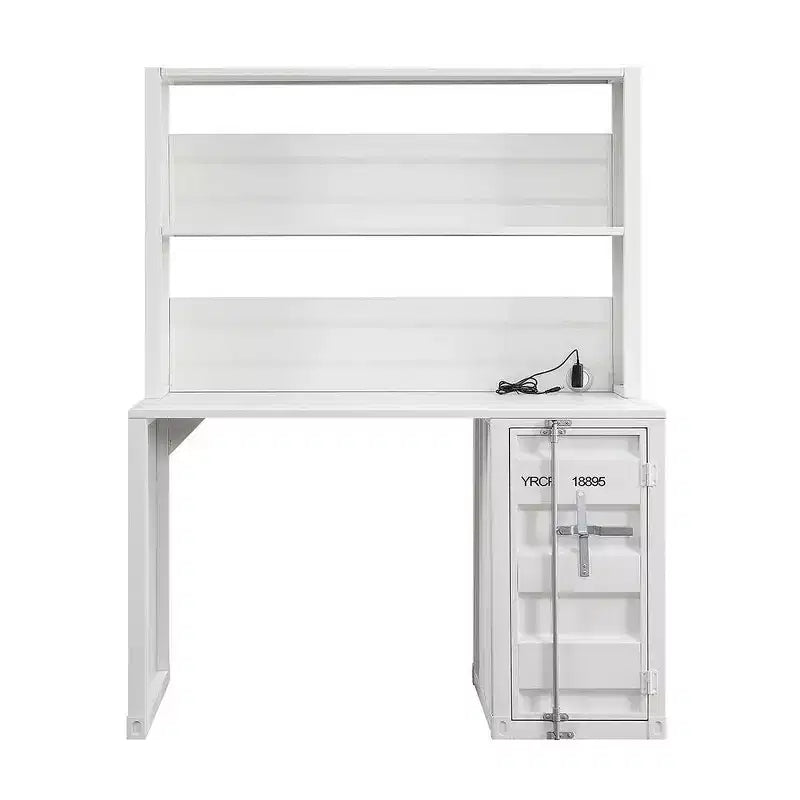 47" Industrial White Metal Desk with Hutch and Drawer