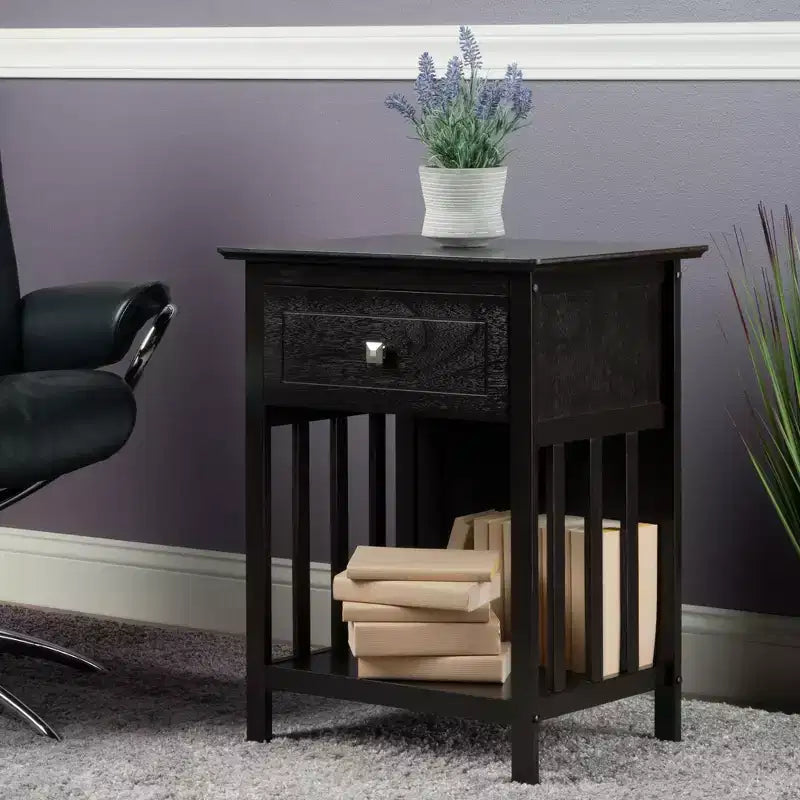 Mission-Style Accent End Table with Drawer and Shelf Coffee Finish