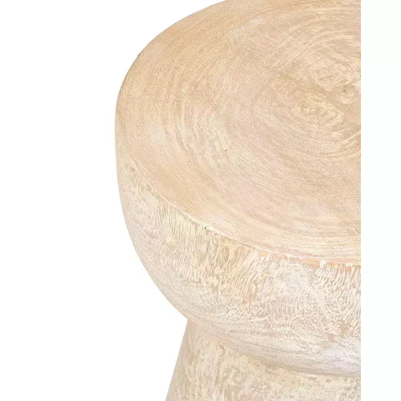 Table d'appoint en teck massif, blanchie, style bohème campagnard, aucun assemblage requis