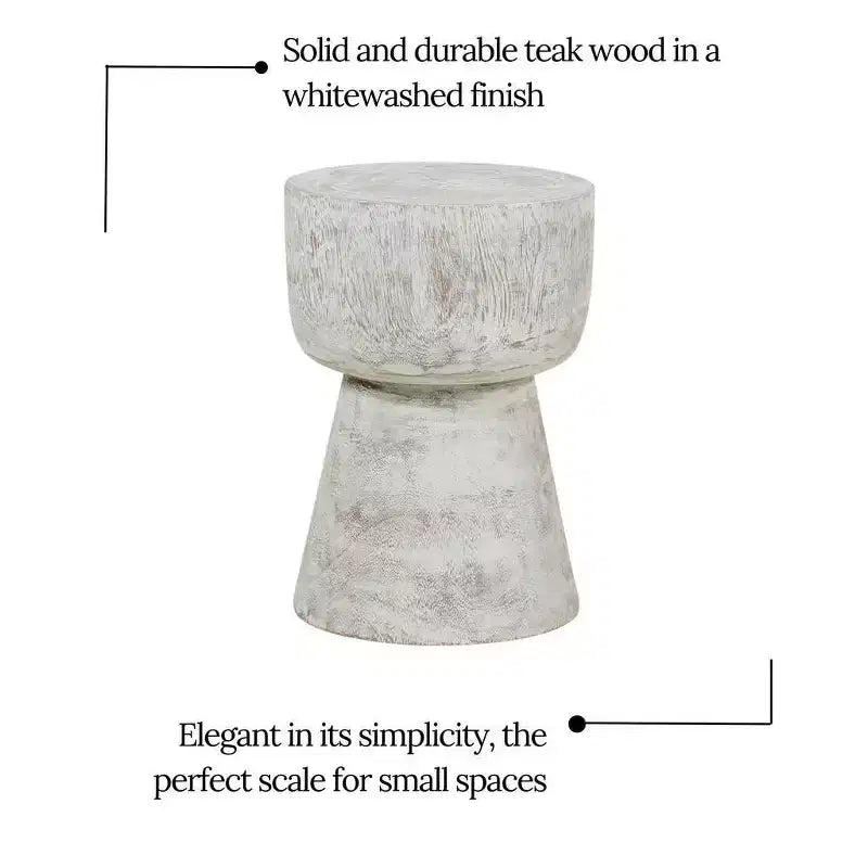 Table d'appoint en teck massif, blanchie, style bohème campagnard, aucun assemblage requis