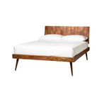 Lit plateforme Queen en brun, de style Mid-Century avec tête de lit en bois