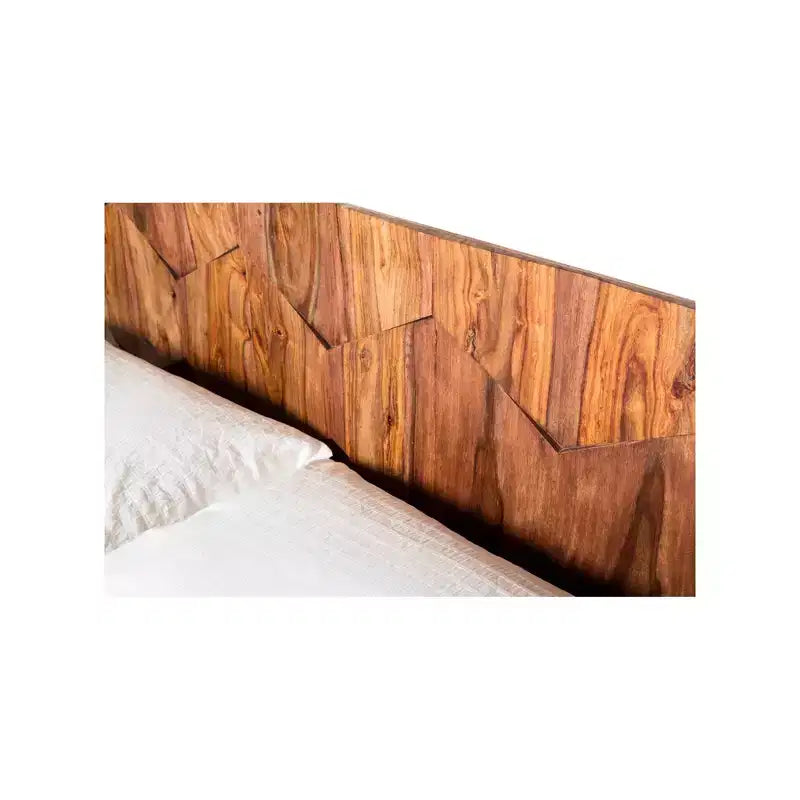 Queen Platform Bed in Brown, Mid-Century Style with Wood Headboard