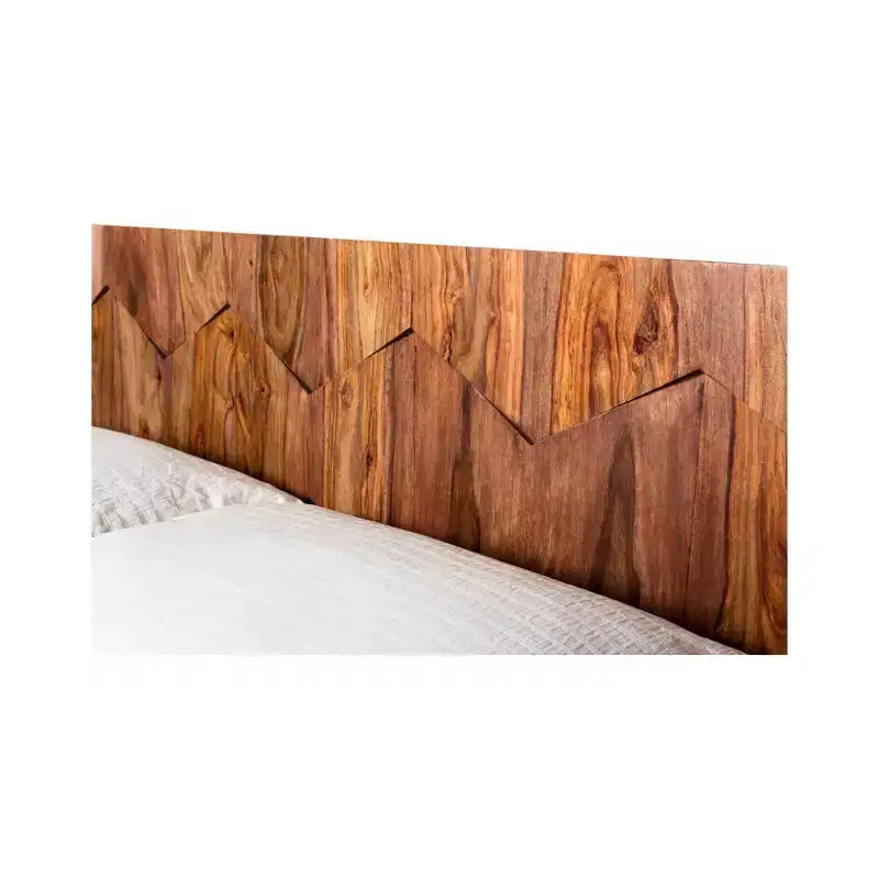 Queen Platform Bed in Brown, Mid-Century Style with Wood Headboard