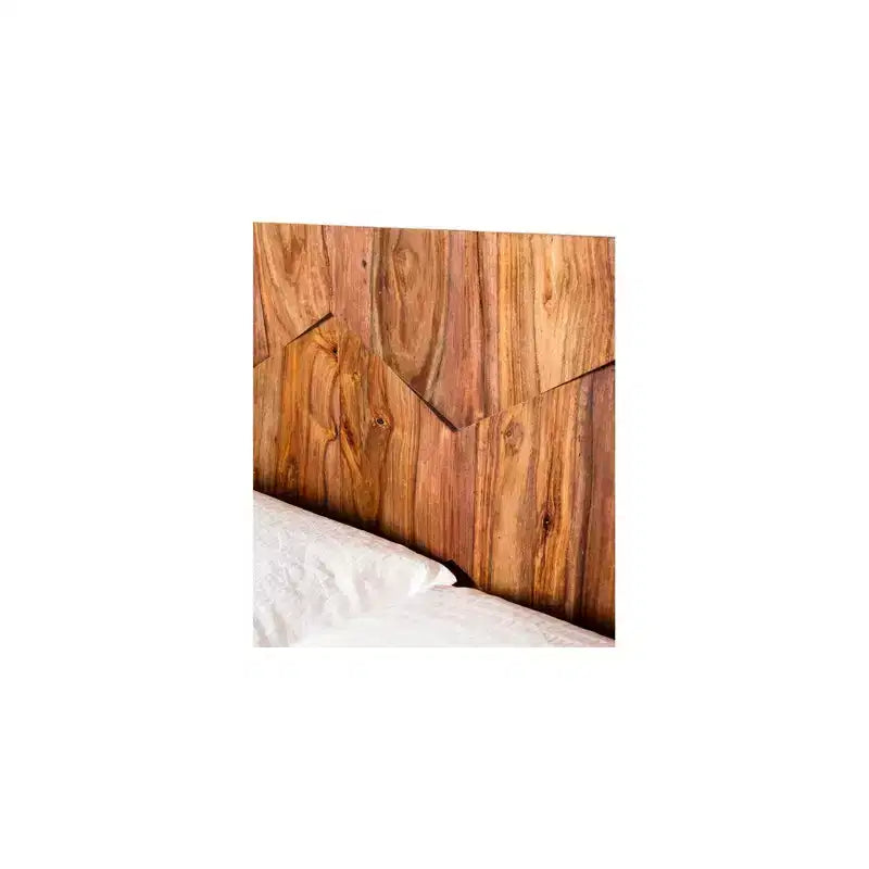 Queen Platform Bed in Brown, Mid-Century Style with Wood Headboard