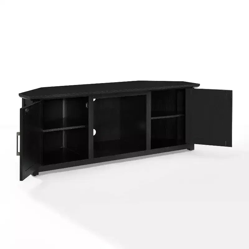 Meuble TV d'angle avec cheminée électrique, pour TV jusqu'à 60", finition grain de bois