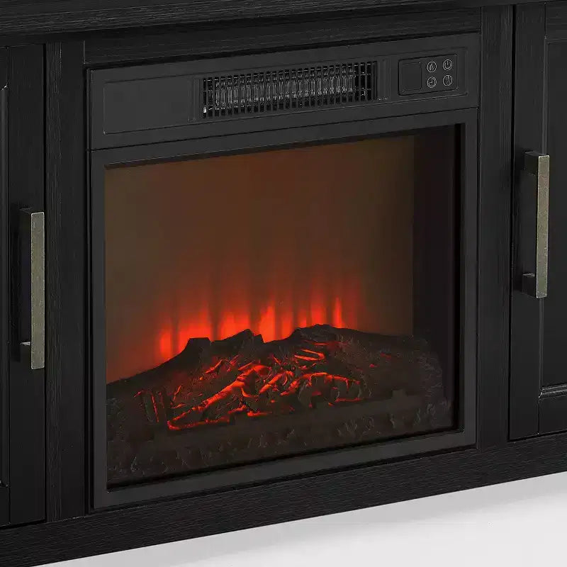 Meuble TV d'angle avec cheminée électrique, pour TV jusqu'à 60", finition grain de bois
