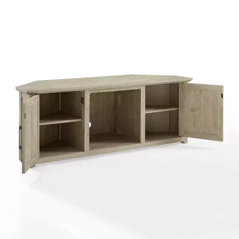 Meuble TV d'angle avec cheminée électrique, pour TV jusqu'à 60", finition grain de bois