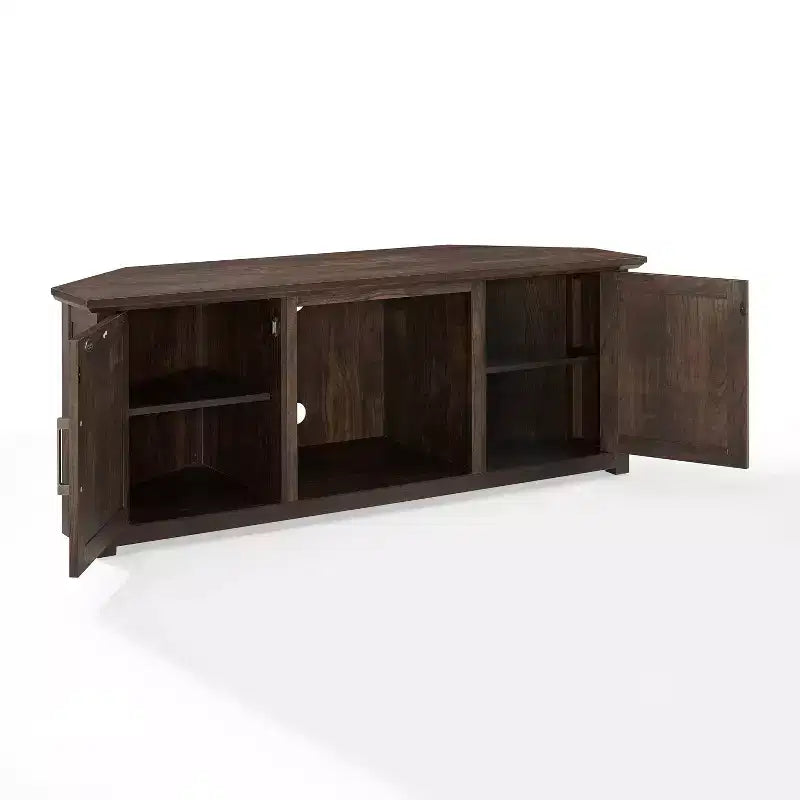 Meuble TV d'angle avec cheminée électrique, pour TV jusqu'à 60", finition grain de bois