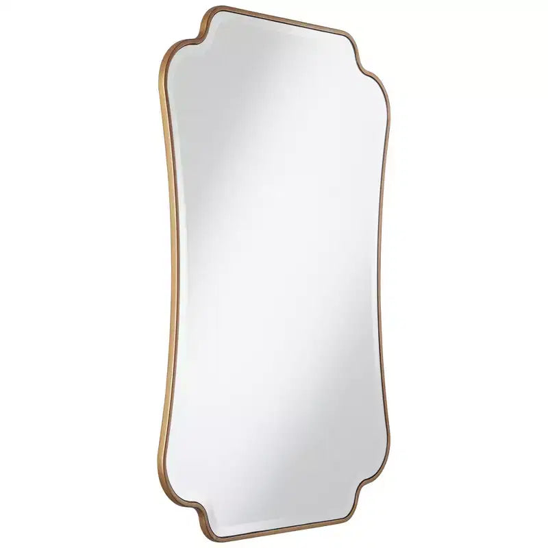 Miroir mural de courtoisie rectangulaire à coins festonnés, cadre en bois doré biseauté moderne, 27 po de large