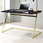 Bureau avec port de chargement USB et cadre en acier plaqué laiton très brillant