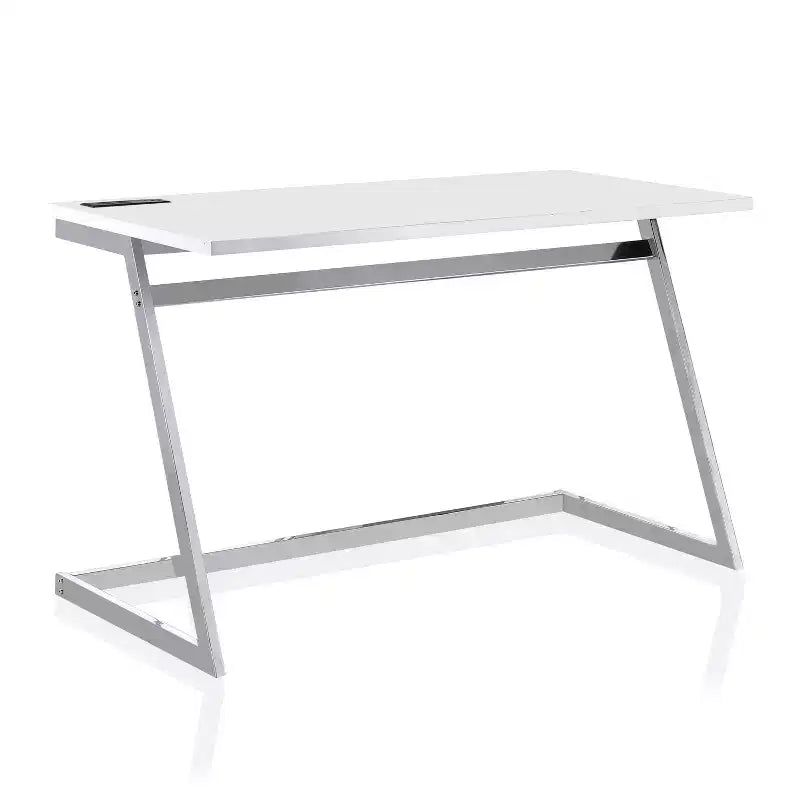 Writing Desk with USB Charging Port Brass Plated High-Gloss Steel Frame