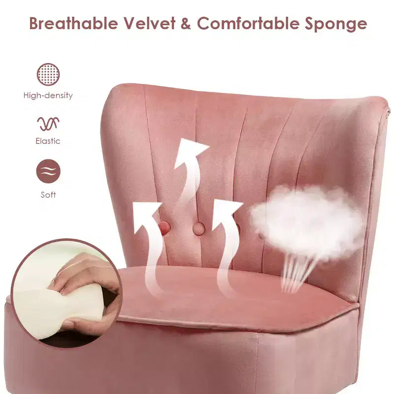 Armless Tufted Velvet Accent Chair Single Sofa Blue Green Pink