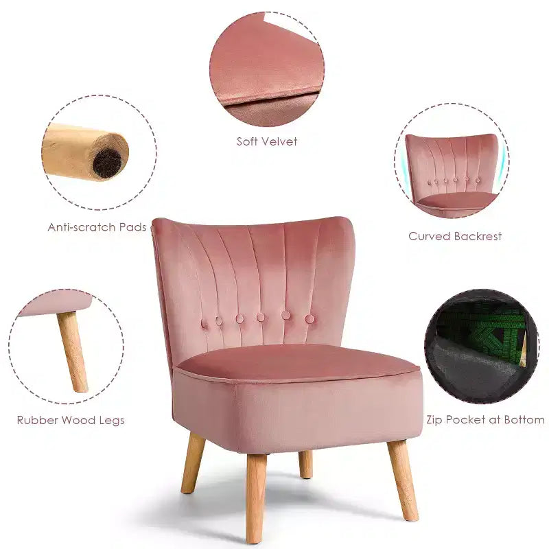 Armless Tufted Velvet Accent Chair Single Sofa Blue Green Pink