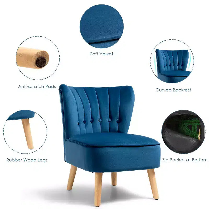 Armless Tufted Velvet Accent Chair Single Sofa Blue Green Pink