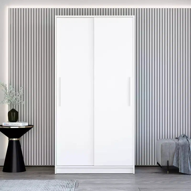 Armoire à portes coulissantes de 180 cm avec tringle à vêtements et 2 étagères