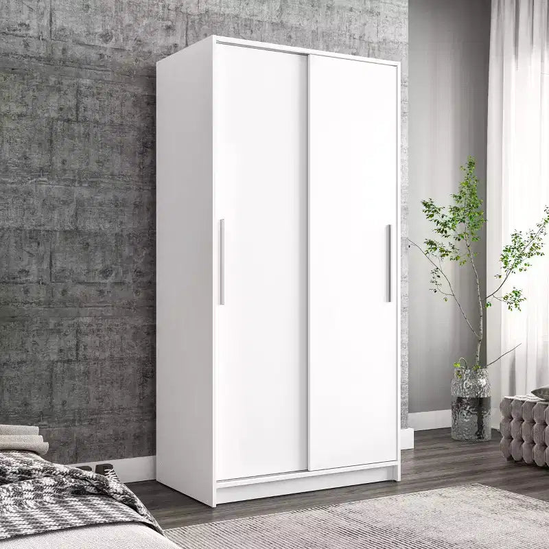 Armoire à portes coulissantes de 180 cm avec tringle à vêtements et 2 étagères