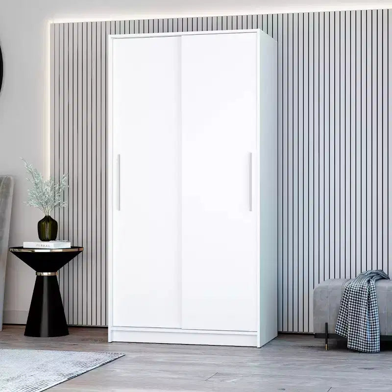 Armoire à portes coulissantes de 180 cm avec tringle à vêtements et 2 étagères