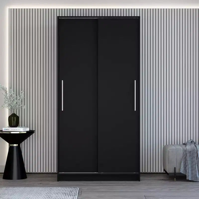 Armoire à portes coulissantes de 180 cm avec tringle à vêtements et 2 étagères