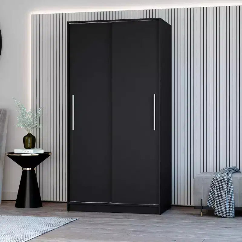 Armoire à portes coulissantes de 180 cm avec tringle à vêtements et 2 étagères